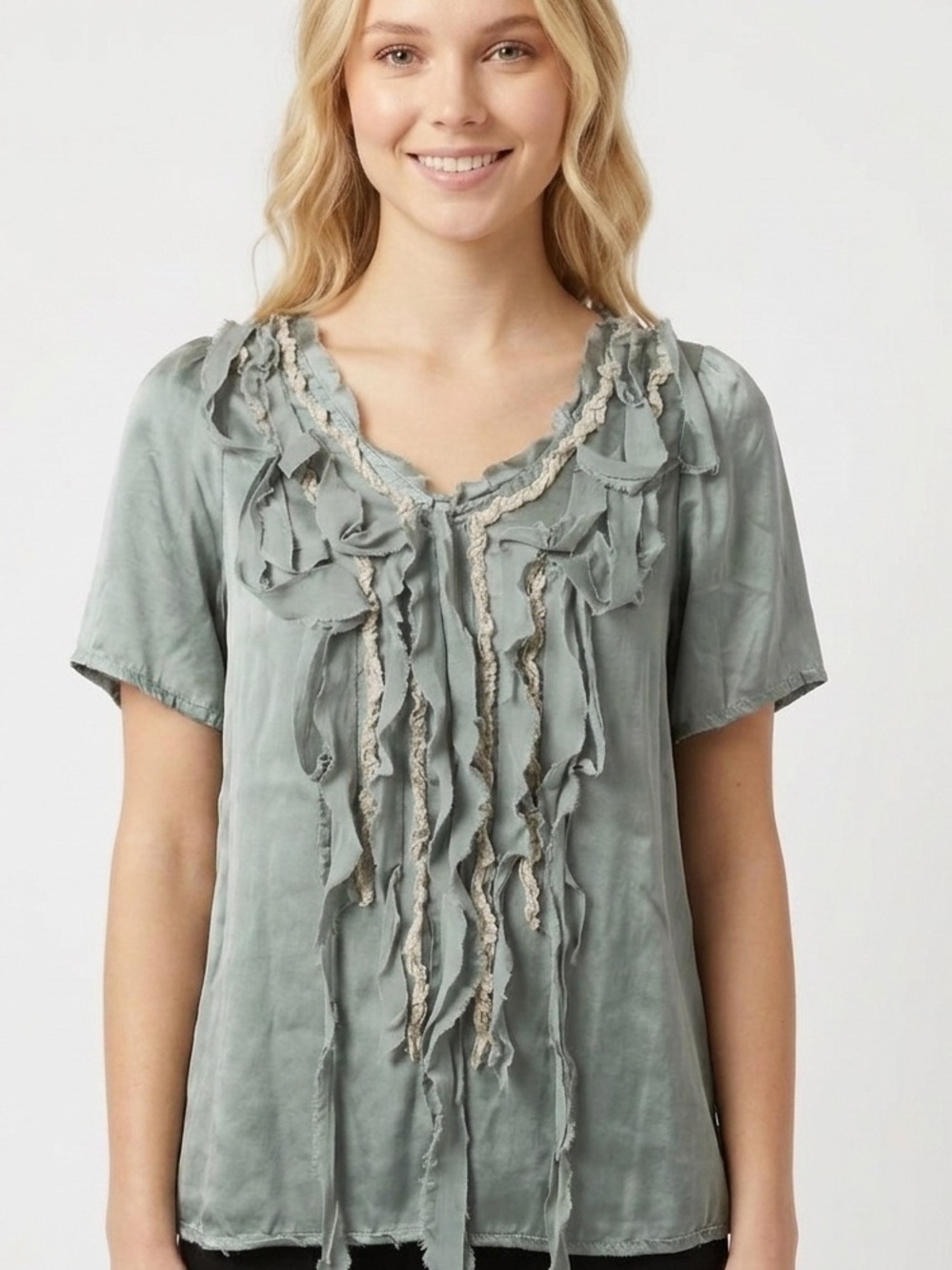Lala Ribbon Strands Silk Blouse Top Small - Picture 9 of 9